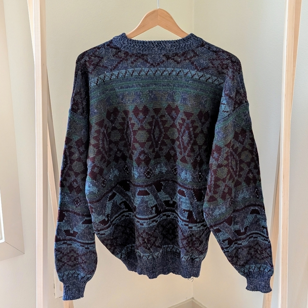 Vintage Abstract Geometric Crewneck Sweater In Blue/Burgundy - Picture 6 of 7